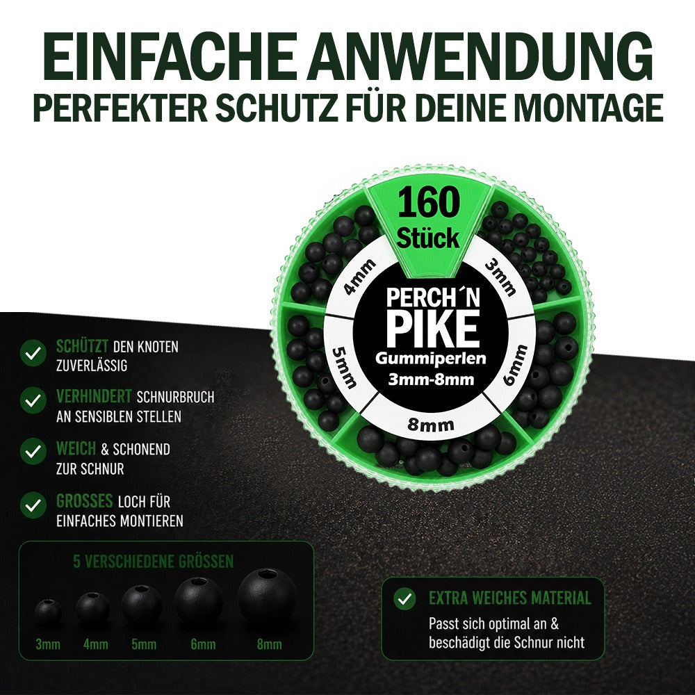 160 Stk. Gummiperlen Set, 3mm bis 8mm für Karpfen- & Forellen-Montagen