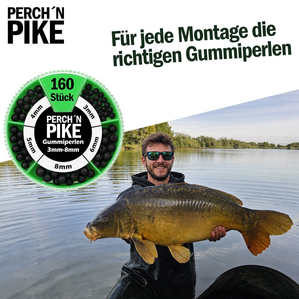 160 Stk. Gummiperlen Set, 3mm bis 8mm für Karpfen- & Forellen-Montagen